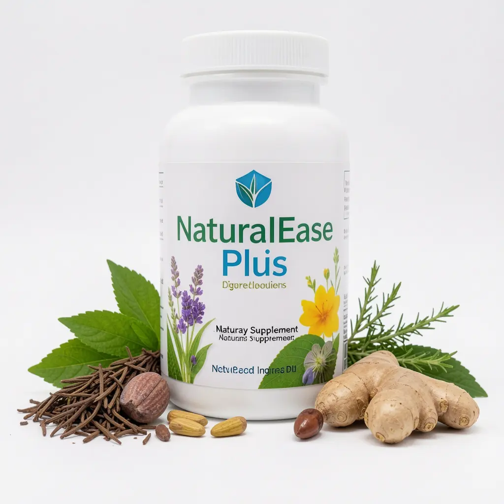 NaturalEase Plus dietary supplement bottle with natural ingredients shown on a clean background